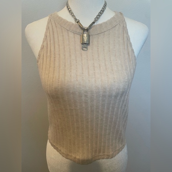Beige Ribbed Soft Sleeveless Top 2 Piece - Picture 2 of 8